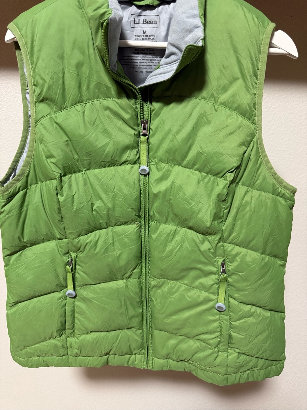LL Bean goose down green puffer vest medium